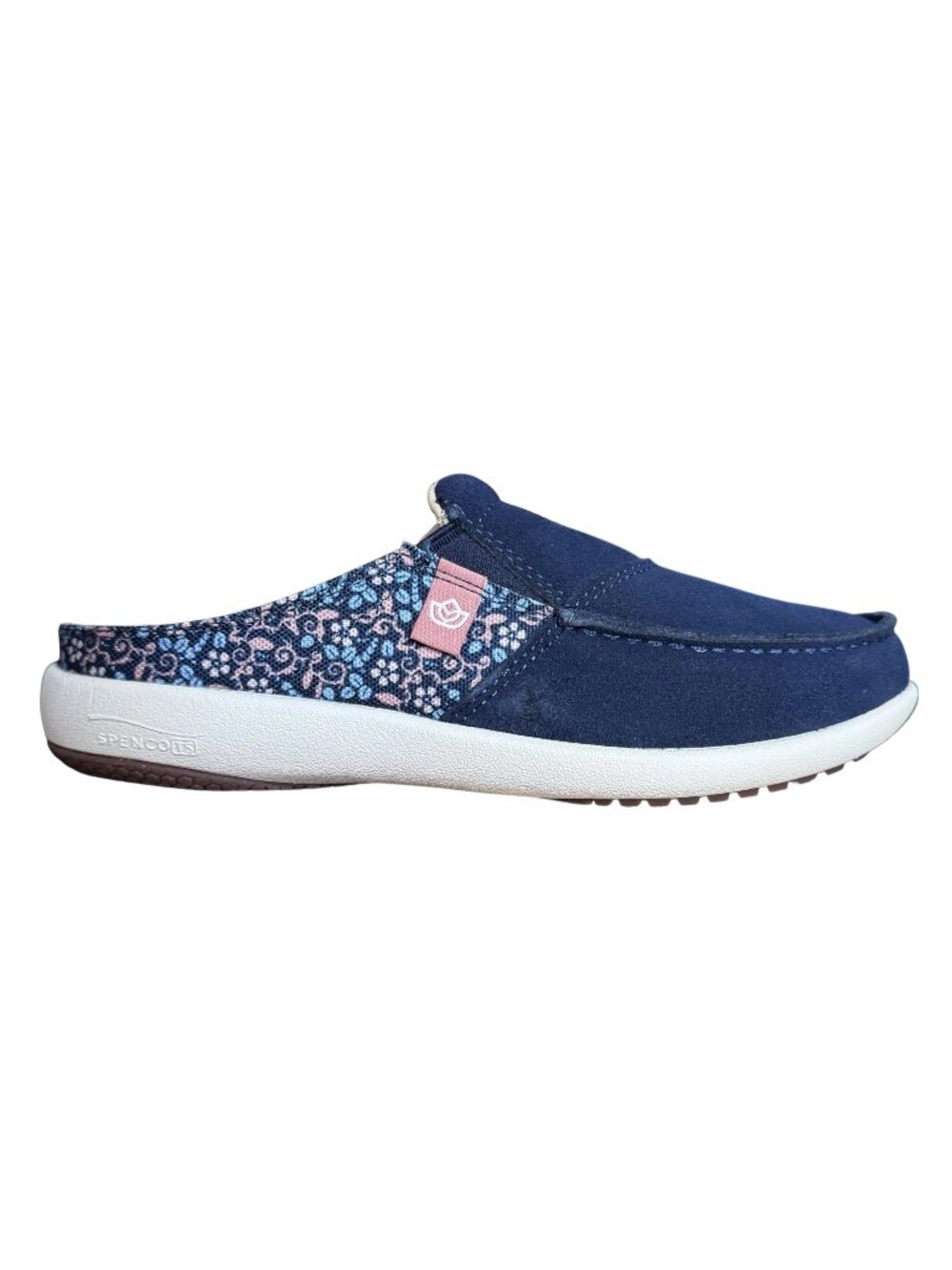 Spenco Siesta Via Slide Clog Womens 5.5 B Navy Suede Floral Backless Mule NEW